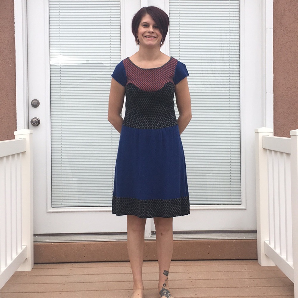 Anthropologie blocked pattern Sparrow dress.